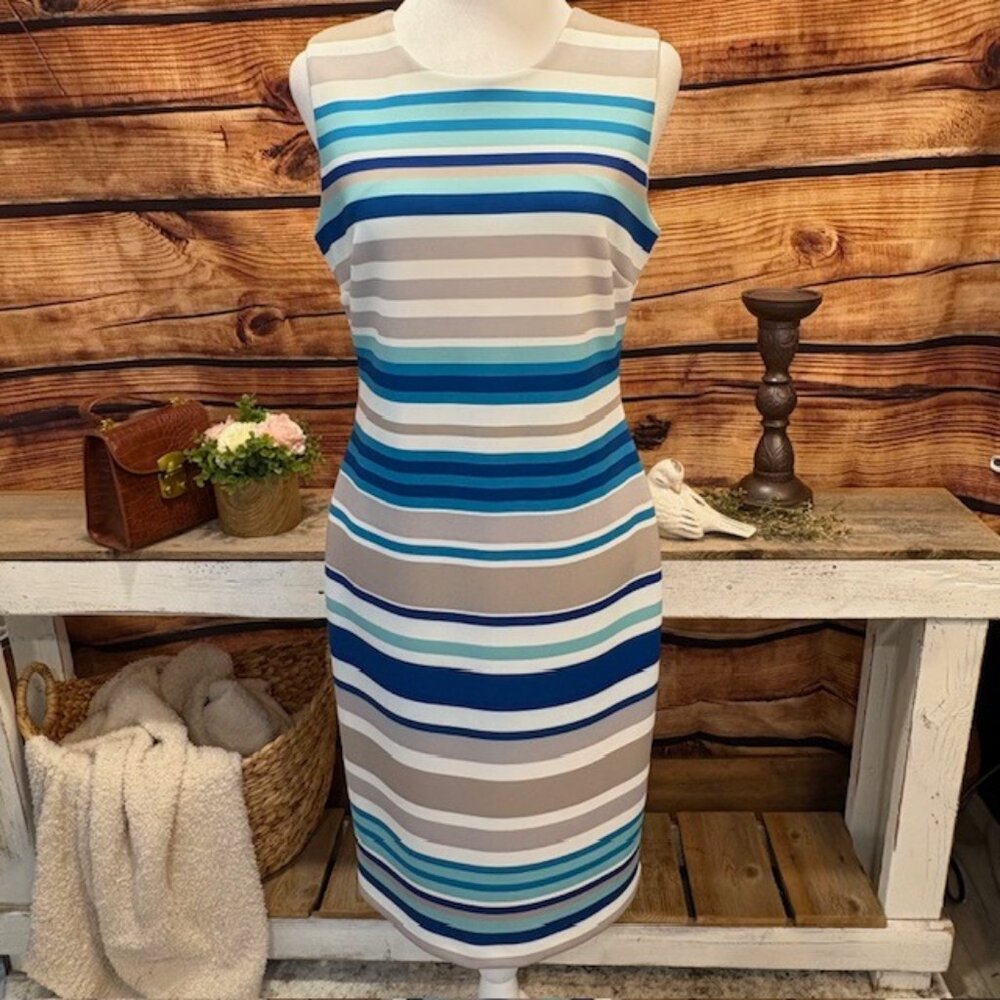 Calvin Klein Womens Blue/Tan Striped‎ Sheath Dress Size 6